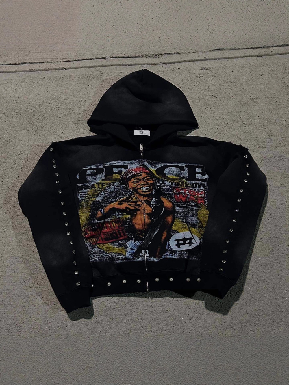 Vintage Zip Hoodie - 2026年新作アメリカンヒップホップルーズフーディストリートアートグラフィティプリントユニセックストレンディファッションフーディパンクY2Kレトロ個性ニッチ