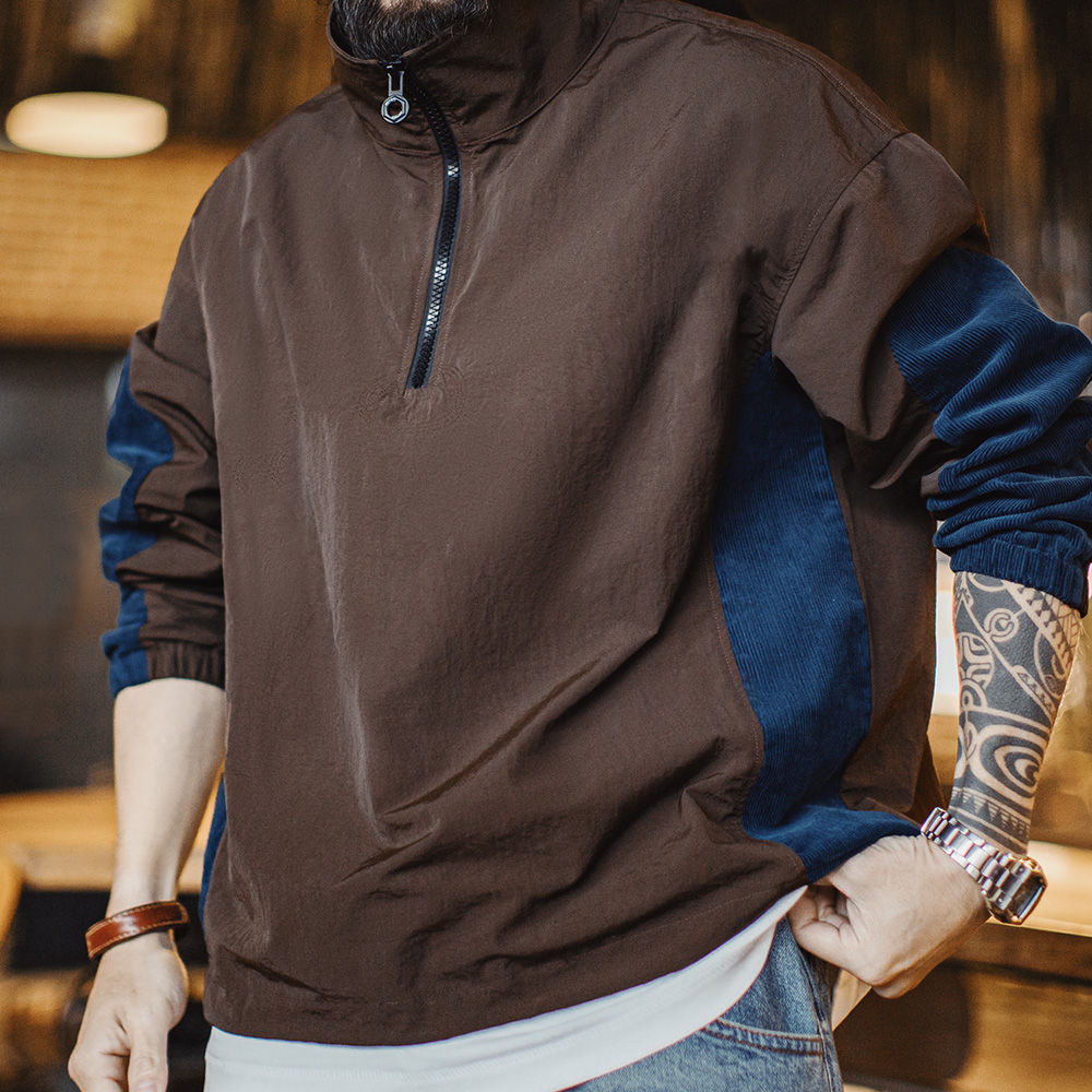 Vintage Zip Hoodie - Maden ヴィンテージ コーデュロイ カラーブロック ハーフジップ ジャケット