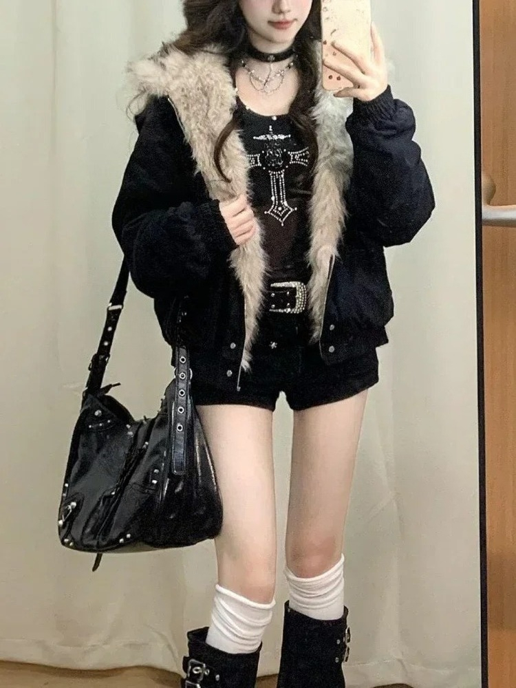 Y2Kゴシックヴィンテージブラックジップアップパーカー レデ - Vintage Zip Hoodie のレビューと価格