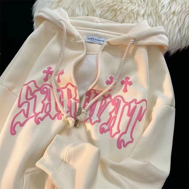 フード付きスウェットシャツ,レタリングプリント,長袖,ルーズ - Vintage Zip Hoodie のレビューと価格