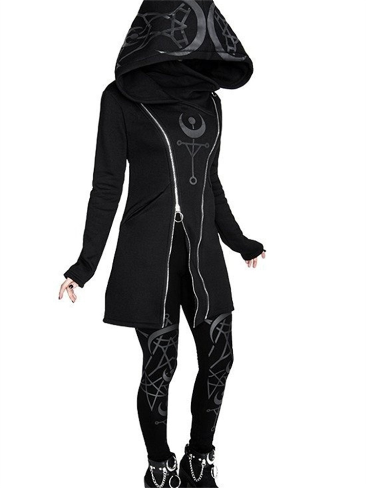 女性のためのゴシックパンクプリント長袖トップ,原宿レトロフー - Vintage Zip Hoodie のレビューと価格