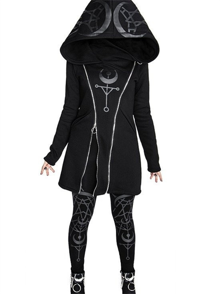 女性のためのゴシックパンクプリント長袖トップ,原宿レトロフー - Vintage Zip Hoodie のレビューと価格