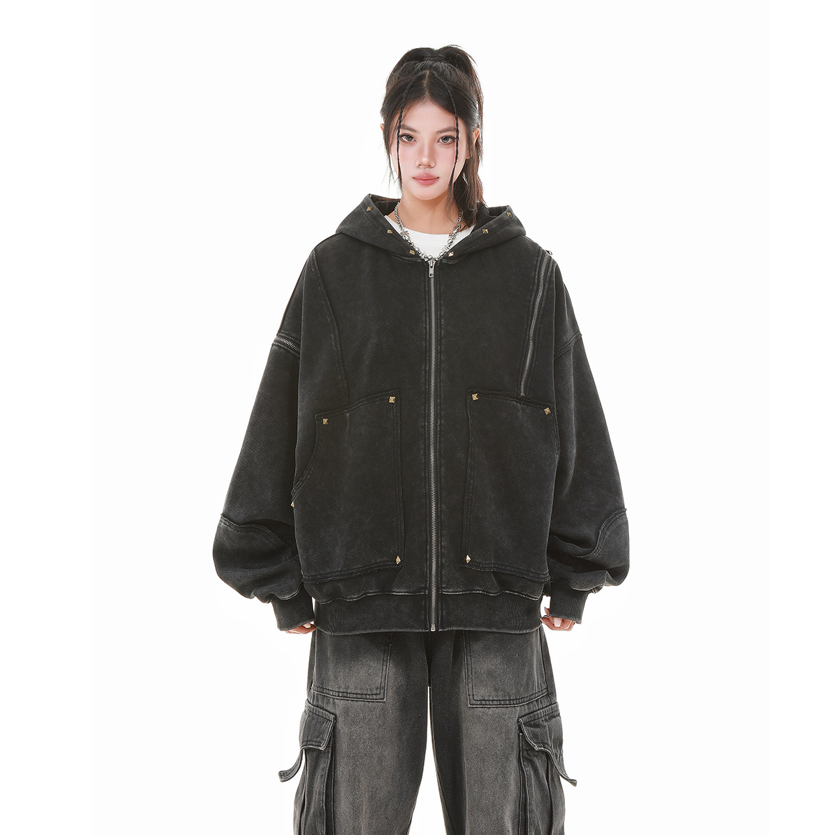 メンズヴィンテージフード付きジャケット,ジッパー付き,特大, - Vintage Zip Hoodie のレビューと価格
