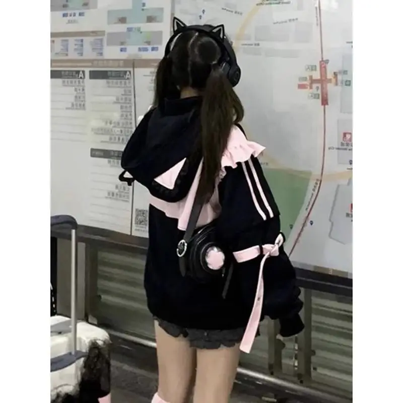 女性のためのヴィンテージカワイイコート,y2k服,韓国スタイ - Vintage Zip Hoodie のレビューと価格