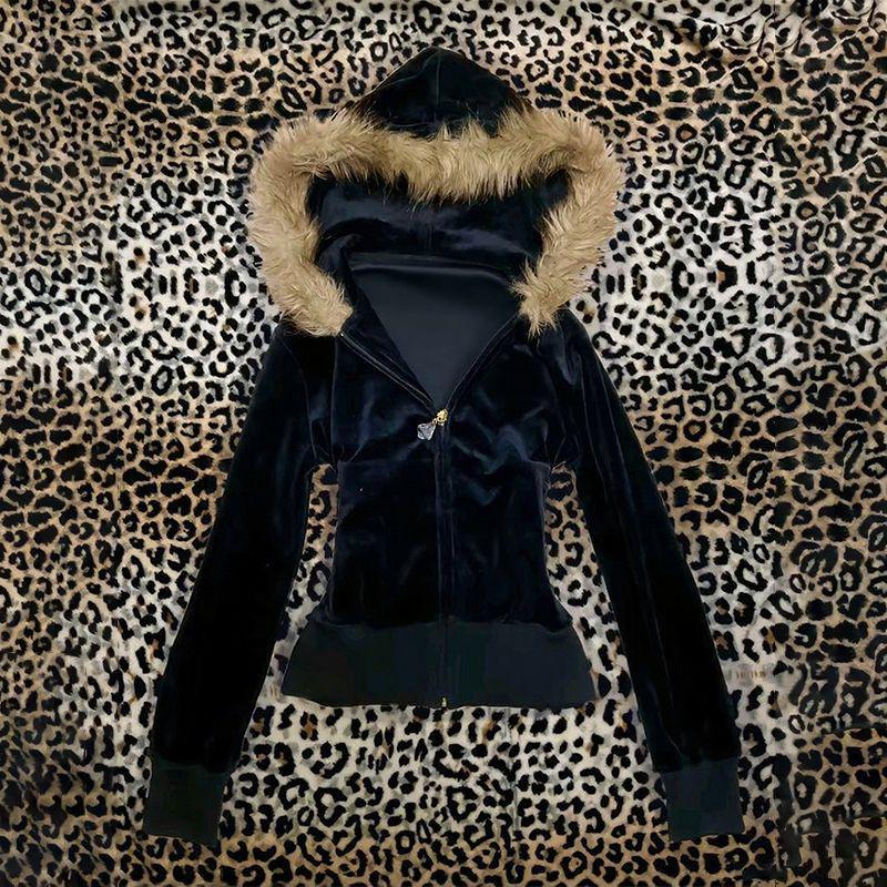 パーカーコート女性パンクフード付きスウェットシャツ毛皮の襟ジ - Vintage Zip Hoodie のレビューと価格
