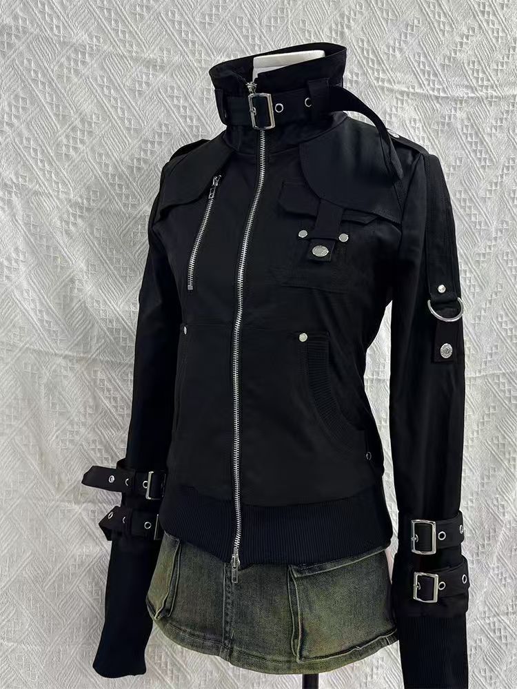 Y2K ゴシック ブラック スリム ダブル ジッパー パーカ - Vintage Zip Hoodie のレビューと価格