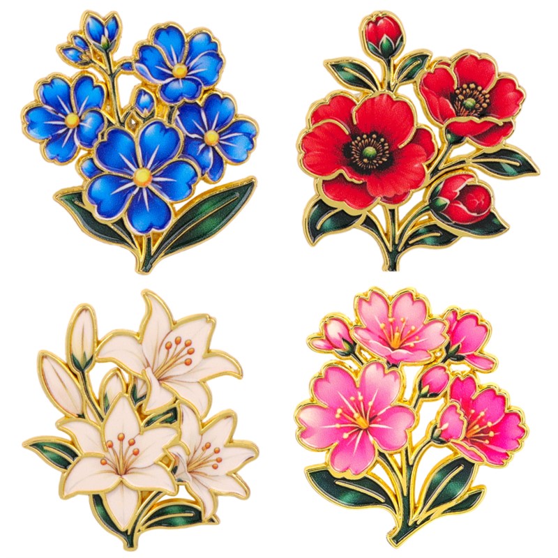 かわいいヴィンテージカラフルな花柄エナメルピンユリチェリーポ - Vintage Items のレビューと価格