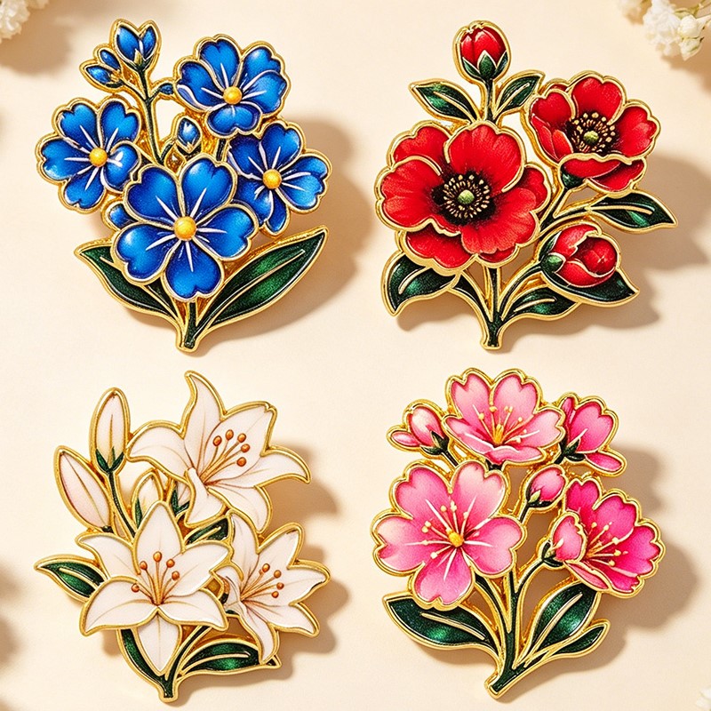 かわいいヴィンテージカラフルな花柄エナメルピンユリチェリーポ - Vintage Items のレビューと価格
