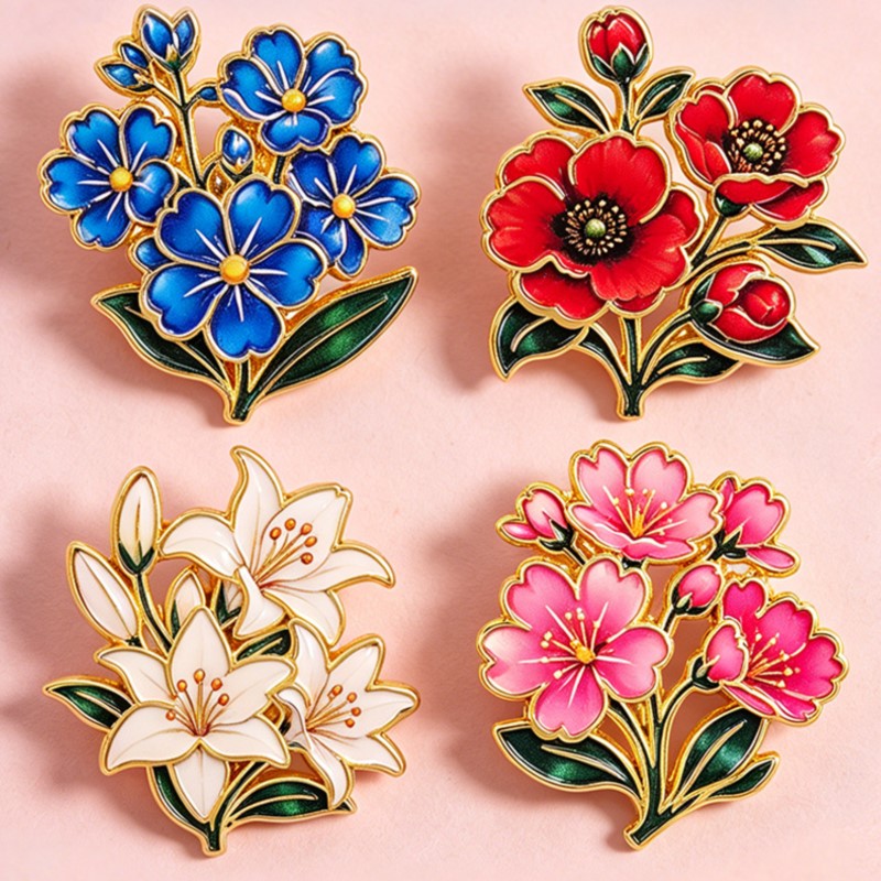 かわいいヴィンテージカラフルな花柄エナメルピンユリチェリーポ - Vintage Items のレビューと価格
