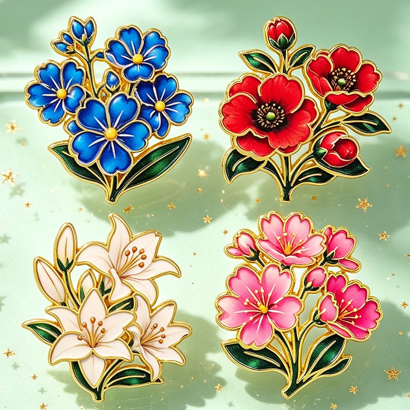 かわいいヴィンテージカラフルな花柄エナメルピンユリチェリーポ - Vintage Items のレビューと価格
